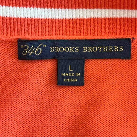 Brooks Brothers "346" Womens Orange Cardigan Sweater White Stripes - Size L READ - Picture 7 of 9